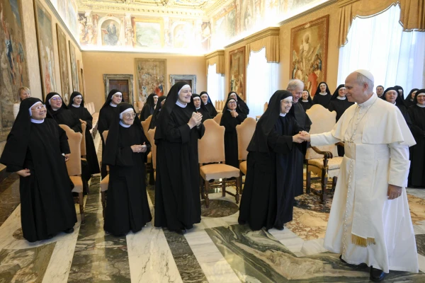 The pope highlighted the joy of those who serve the Lord "out of pure love" in a meeting with Augustinian nuns on Nov. 13, 2025, at the Vatican. Credit: Vatican Media