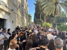 Prayer gathering at Mar Elias Monastery (Stella Maris) in Haifa, Israel.