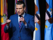 U.S. Secretary of War Pete Hegseth speaks to senior military leaders at Marine Corps Base Quantico on Sept. 30, 2025 in Quantico, Virginia.