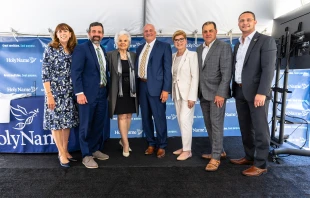 Left to right: Cathleen Davey, president, Holy Name Foundation; Jeffrey A. Brown, acting commissioner for the New Jersey Department of Health; Joan Noble, Douglas M. Noble Family Foundation; Michael Maron, president and CEO of Holy Name Medical Center; U.S. Rep. Nellie Pou; New Jersey state Sen. Paul A. Sarlo; and New Jersey state Sen. Joseph A. Lagana. Credit: Holy Name