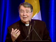 Cardinal Christophe Pierre, the Vatican's nuncio to the United States, speaks to the U.S. bishops at their annual fall assembly in Baltimore on Nov. 14, 2023.