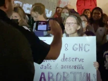 Pro-choice protesters at the University of San Diego on Nov. 11, 2021.
