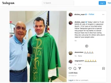 ESPN College basketball analyst Dick Vitale with Father Sebastian Szczawinski, the administrator of Vitale's parish, Our Lady of the Angeles, in Lakewood Ranch, Florida.