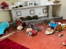 Some of the statues that were destroyed in São Mateus church in the town of São Mateus do Sul located in Paraná state in southern Brazil, Oct. 10, 2022.