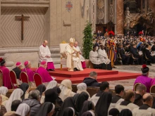 Pope Francis presides over First Vespers for the World Day for Consecrated Life in St. Peter's Basilica, surrounded by bishops, priests, and religious men and women on Feb. 1, 2025, at the Vatican.