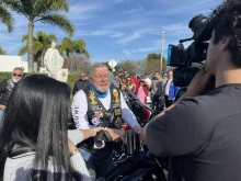 Miami Archbishop Thomas Wenski speaks to media before the 50-mile Annual Archbishop’s Motorcycle Ride in Doral, Florida, Sunday, Jan. 26, 2025.