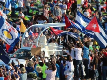 Pope Francis greets World Youth Day pilgrims in Panama.