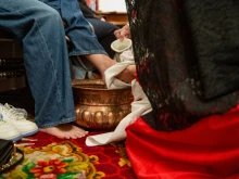 A group of 16 high schoolers and their three chaperones from Melbourne, Australia, take part in the feet-washing rite as part of a jubilee pilgrimage to Rome, Tuesday, March 24, 2025.