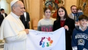 The pope with boys and girls from Italian Catholic Action on Dec. 18, 2025.