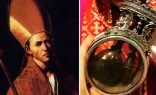 St. Januarius (left) and the relic of the blood of St. Januarius.