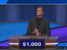 Josh Gregor, a Latin teacher at Sacred Heart Academy in Michigan, competed on Jeopardy! Dec. 2, 2022.