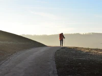 A man walks the Camino de Santiago in Spain.