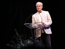 Actor Kelsey Grammer speaks during a memorial for actor James Earl Jones at The James Earl Jones Theater on April 7, 2025, in New York City.