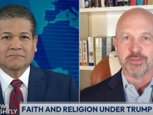 American historian and Heritage Foundation President Kevin Roberts (right) speaks with "EWTN News Nightly" anchor Erik Rosales on April 15, 2025.