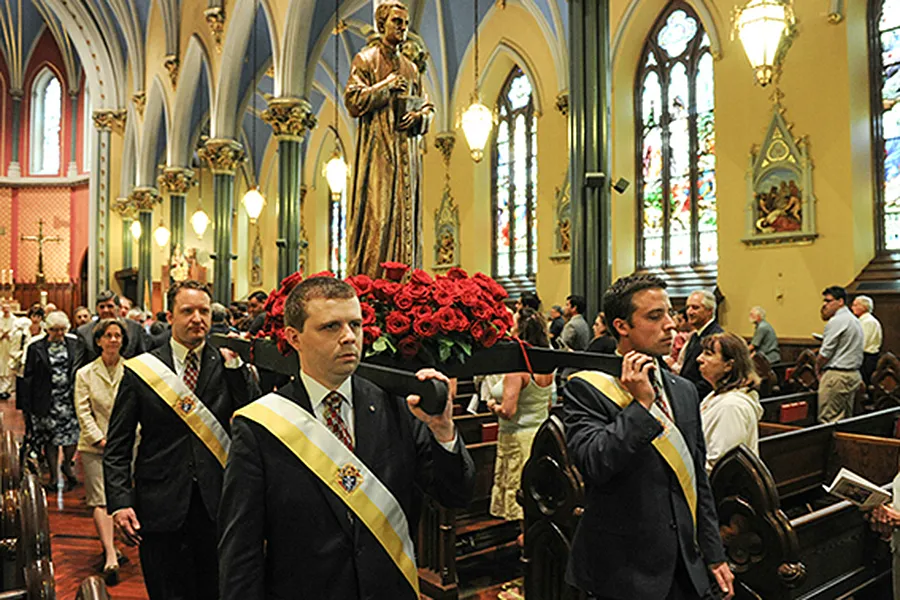 The statue of Father McGivney is carried in procession at the conclusion of Mass at St. Mary's in New Haven. Photo courtesy of the Knights of Columbus. ?w=200&h=150