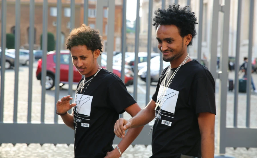 Survivors and family members of the migrants who perished in an Oct. 3, 2013 shipwreck off the coast of Lampedusa leave an audience with Pope Francis on Oct. 1, 2014. ?w=200&h=150