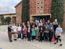 Community members at Assumption of the Blessed Virgin Mary Church in Los Angeles turn out to unload a truck of supplies from Kansas on Jan. 28, 2025.