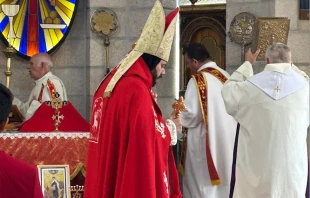Bishop Yaacoub Camil Afram Antoine presides over a Mass celebrating the launch of the Association of Hebrew Catholics on Aug. 8, 2025, at St. Thomas Syriac Catholic Church in Jerusalem. Credit: Yarden Zelivansky