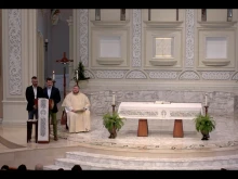 Alex Shingleton and Landon Duyka deliver a 'Gospel reflection' during Mass at Old St. Patrick's in Chicago, Ill., June 19, 2022.
