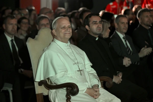 The pope enjoys the Christmas concert. Credit: Vatican Media