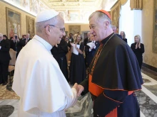 Pope Leo and Chicago Cardinal Blase Cupich at the Vatican on Oct. 9, 2025.