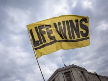 This "Life Wins" sign sums up the confidence marchers have in the ultimate triumph of their cause.