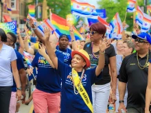 Chicago mayor Lori Lightfoot leads the city's Pride Parade as Grand Marshal, June 30, 2019.