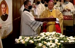 Archbishop William Lori prays at the conclusion of a Mass of Thansgiving Nov. 1.   Knights of Columbus