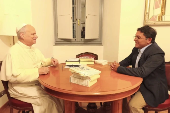 Pope Leo receives book from Armando Lovera