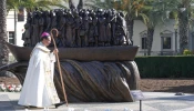 Bishop of San Diego Michael Pham dedicates “Angels Unawares,” a new sculpture on the campus of the University of San Diego (USD), on Thursday, Dec. 18, 2025.
