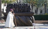 Bishop of San Diego Michael Pham dedicates “Angels Unawares,” a new sculpture on the campus of the University of San Diego (USD), on Thursday, Dec. 18, 2025.