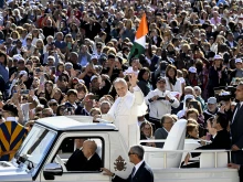 Pope Leo XIV greets an audience at the Jubilee of Catechists at the Vatican, Saturday, Sept. 27, 2025.