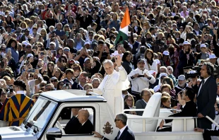 Pope Leo XIV greets an audience at the Jubilee of Catechists at the Vatican, Saturday, Sept. 27, 2025. Credit: Vatican Media