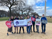 Marchers gather holding their signs at the 50th annual March for Life in Washington D.C. on Jan. 20, 2023.