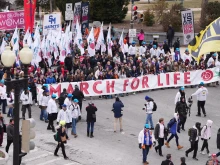 Students from Wheaton College carry the banner that kicks off the 52nd annual March for Life through the streets of Washington, D.C., on Jan. 24, 2025.
