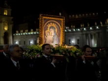St. Peter’s Square was illuminated by candlelight the night of Saturday, May 20, 2023, as pilgrims prayed the rosary in a procession in honor of the Blessed Virgin Mary.