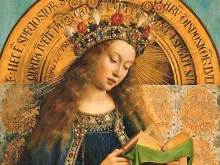 The Virgin Mary on the Ghent altar, created around 1430 by Jan van Eyck. 