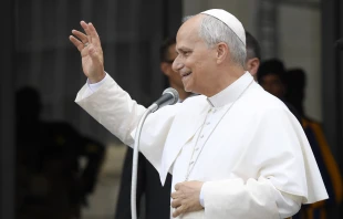 Pope Leo XIV waves during his Wednesday audience Aug. 20, 2025. In a telegram dated the same day, he called moral theologians meeting in Colombia to  “find a balanced synthesis” between “the laws of God” and the “dynamics of man’s conscience and freedom” in the spirit of St. Alphonsus Maria de’ Liguori. Credit: Vatican Media