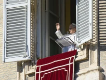 Pope Leo XIV addresses pilgrims gathered in St. Peter’s Square at the Vatican for recitation of the Angelus on Dec. 28, 2025.