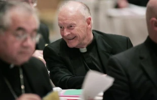 Theodore McCarrick talks with other church leaders at the Spring meeting of the United States Conference of Catholic Bishops June 15, 2005 in Chicago, Illinois. Scott Olson/Getty