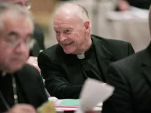 Theodore McCarrick talks with other church leaders at the Spring meeting of the United States Conference of Catholic Bishops June 15, 2005 in Chicago, Illinois.