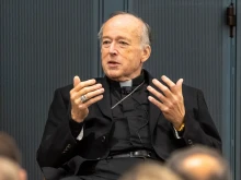 Cardinal Robert McElroy of the Archdiocese of Washington, D.C., speaks at the University of Notre Dame Forum event on “Healing Our National Dialogue and Political Life” on Oct. 17, 2025.