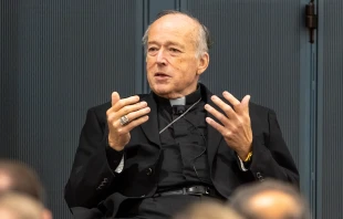 Cardinal Robert McElroy of the Archdiocese of Washington, D.C., speaks at the University of Notre Dame Forum event on “Healing Our National Dialogue and Political Life” on Oct. 17, 2025. Credit: Photo courtesy of Michael Caterina/University of Notre Dame