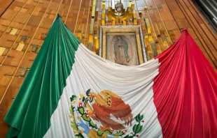 The original image of Our Lady of Guadalupe with the Mexican flag. Credit: David Ramos/ACI Prensa