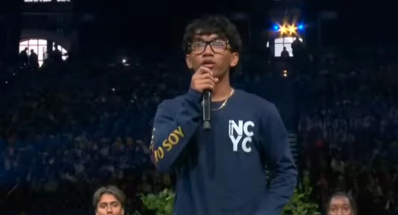 Micah Alcisto from Honolulu asks a question of Pope Leo XIV on Nov. 21, 2025, at NCYC in Indianapolis. | Credit: EWTN YouTube/Screenshot