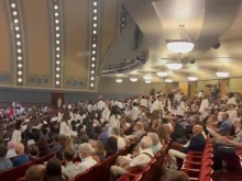 Incoming medical students walk out on an address by a pro-life speaker at the University of Michigan, July 24, 2022.