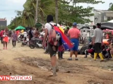 Migrants waiting to cross the Gulf of Urabá to start the route through the Darién jungle.