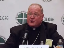 Cardinal Timothy M. Dolan of New York speaks during a press conference at the 2012 USCCB Fall General Assembly. 