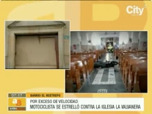A motorcyclist crashed into the wooden door of Our Lady of Valvanera Church in Bogotá, Colombia, on July 25, 2022. There were no serious injuries reported.
