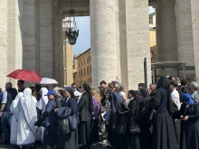Long lines of mourners, many waiting more than four hours under the hot Roman sun, wound around St. Peter’s Square on the first day of viewing for Pope Francis on April 23, 2025, at the Vatican.